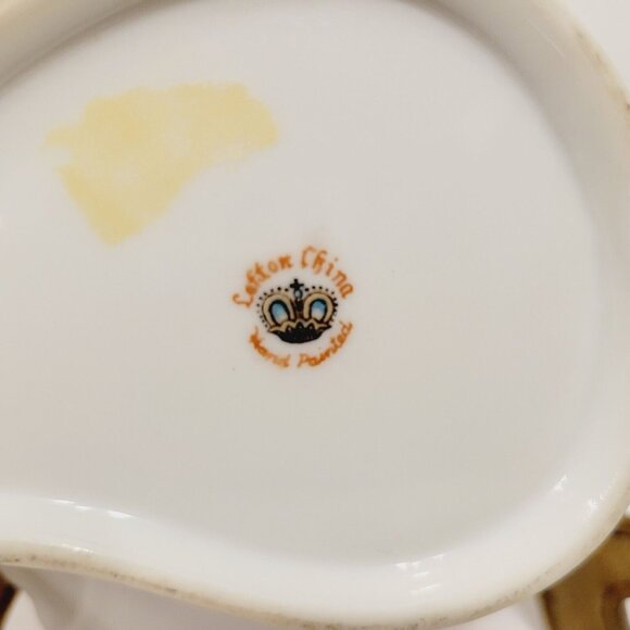 Vtg Hand Painted Lefton Leaf Shaped Gold Rim Purple Floral Candy Trinket Dish - Picture 7 of 7